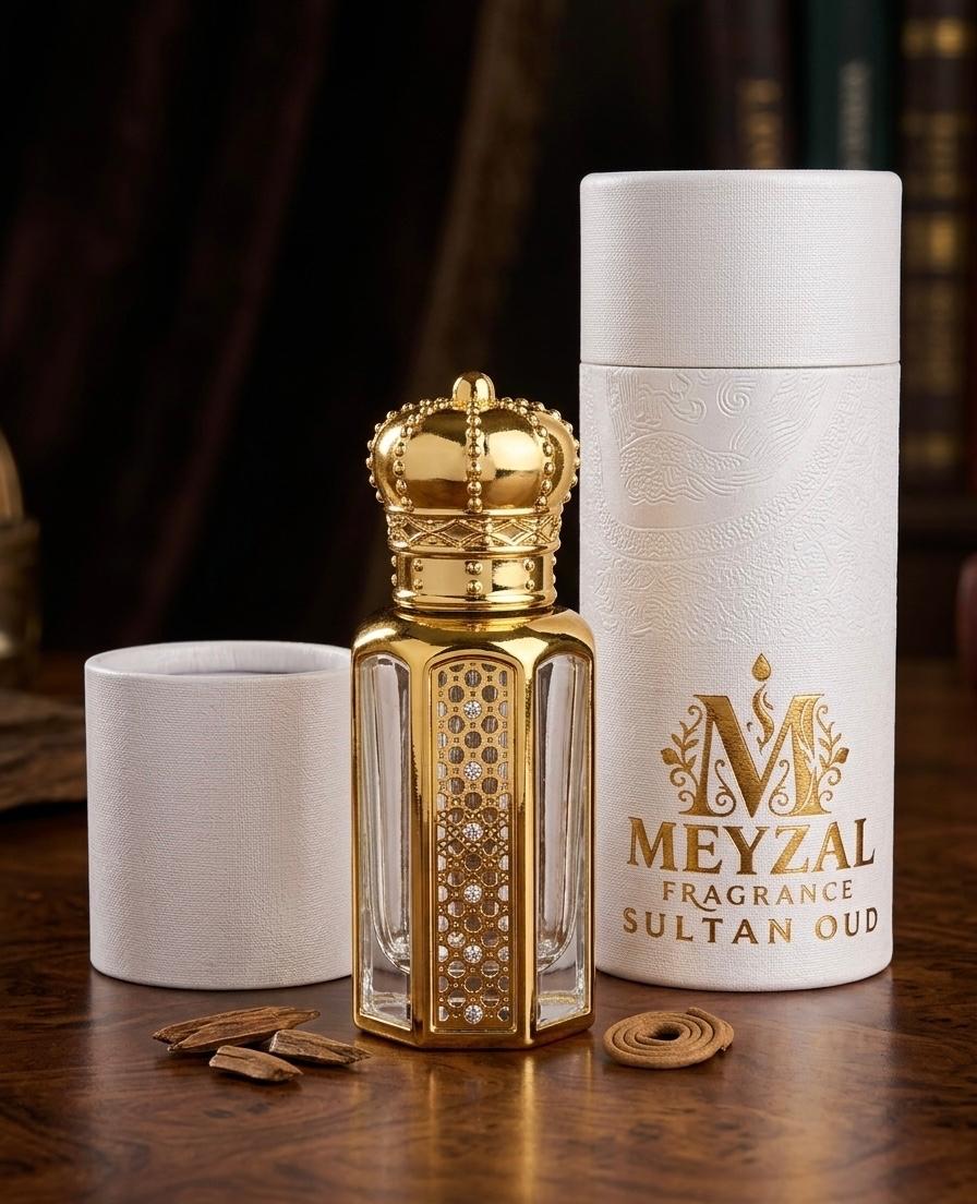 Meyzal Sultan Oud 12 ml attar perfume oil in a crown-cap bottle