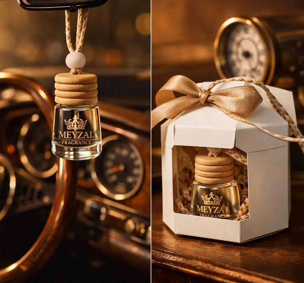 Meyzal Sultan Oud hanging car diffuser with natural beechwood cap