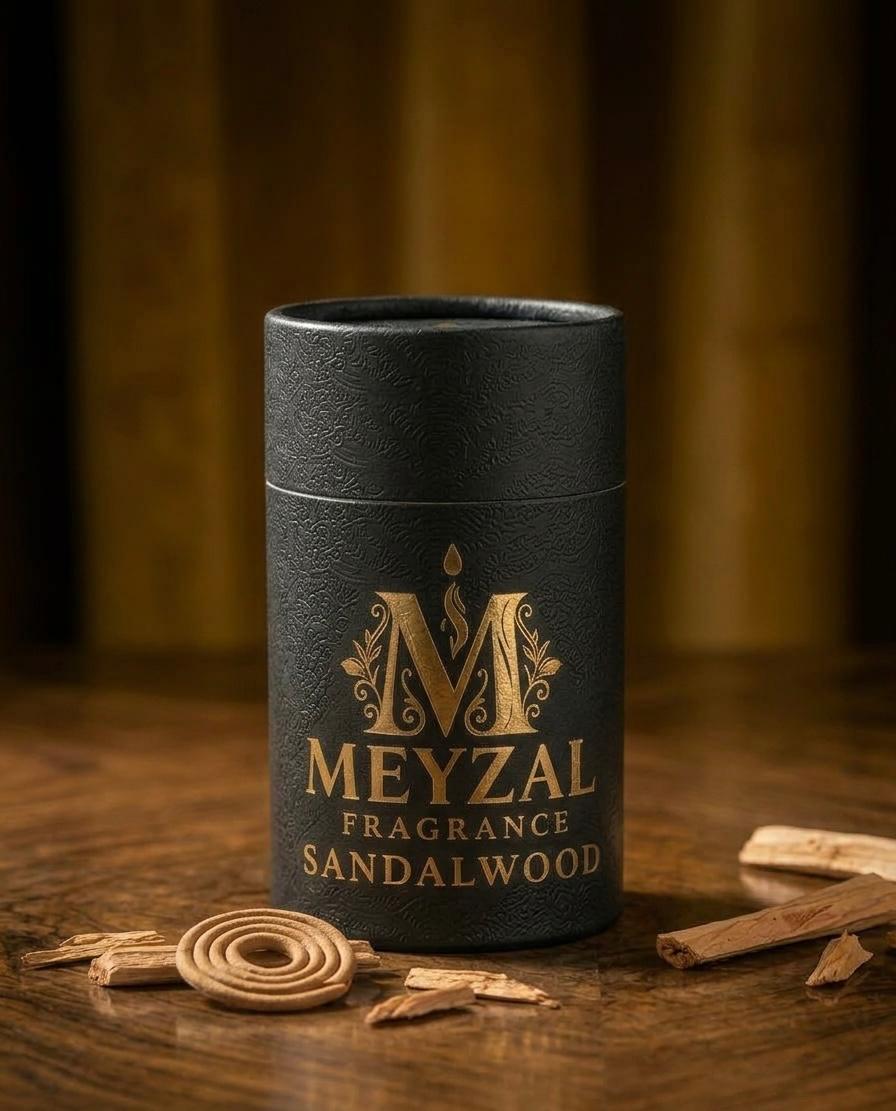 Meyzal Sandalwood 12 ml attar perfume oil with its luxury packaging